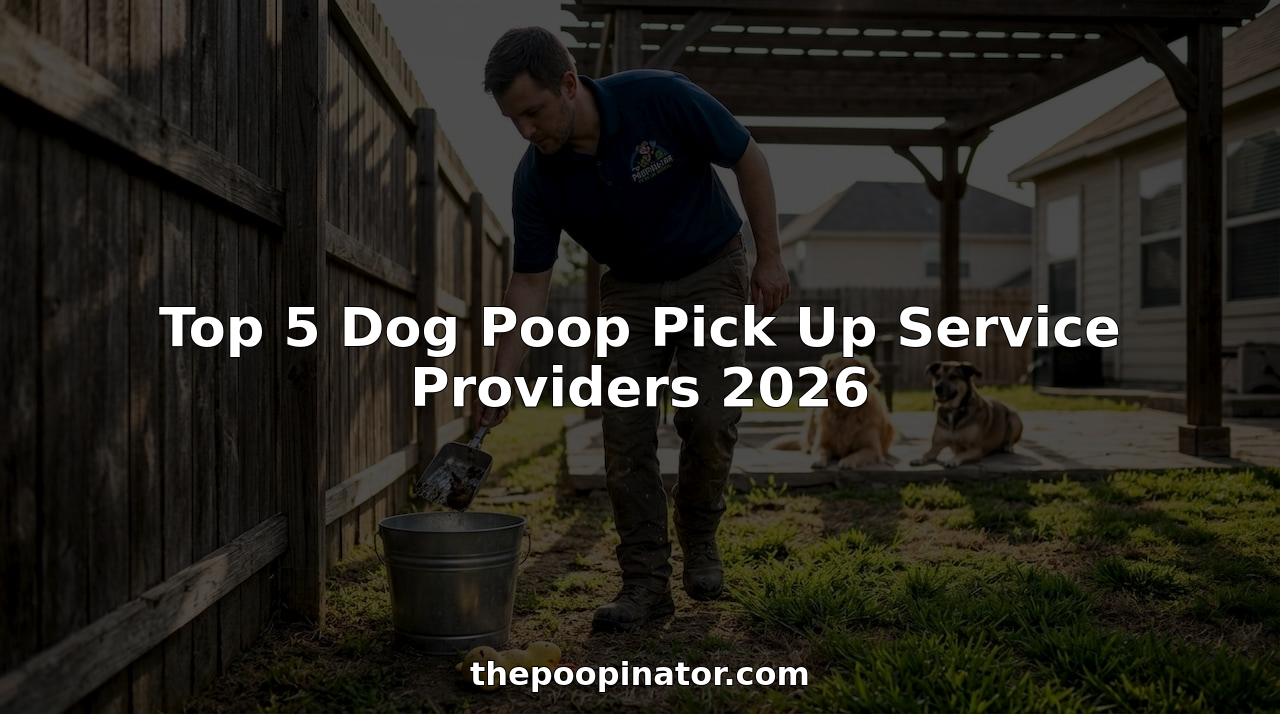 Worker picks up dog waste in backyard