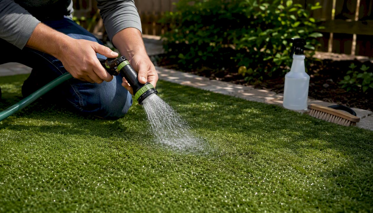 Rinsing dog urine from artificial turf with hose