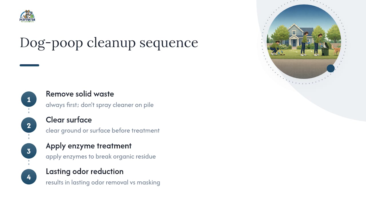 Four-step dog waste cleanup process
