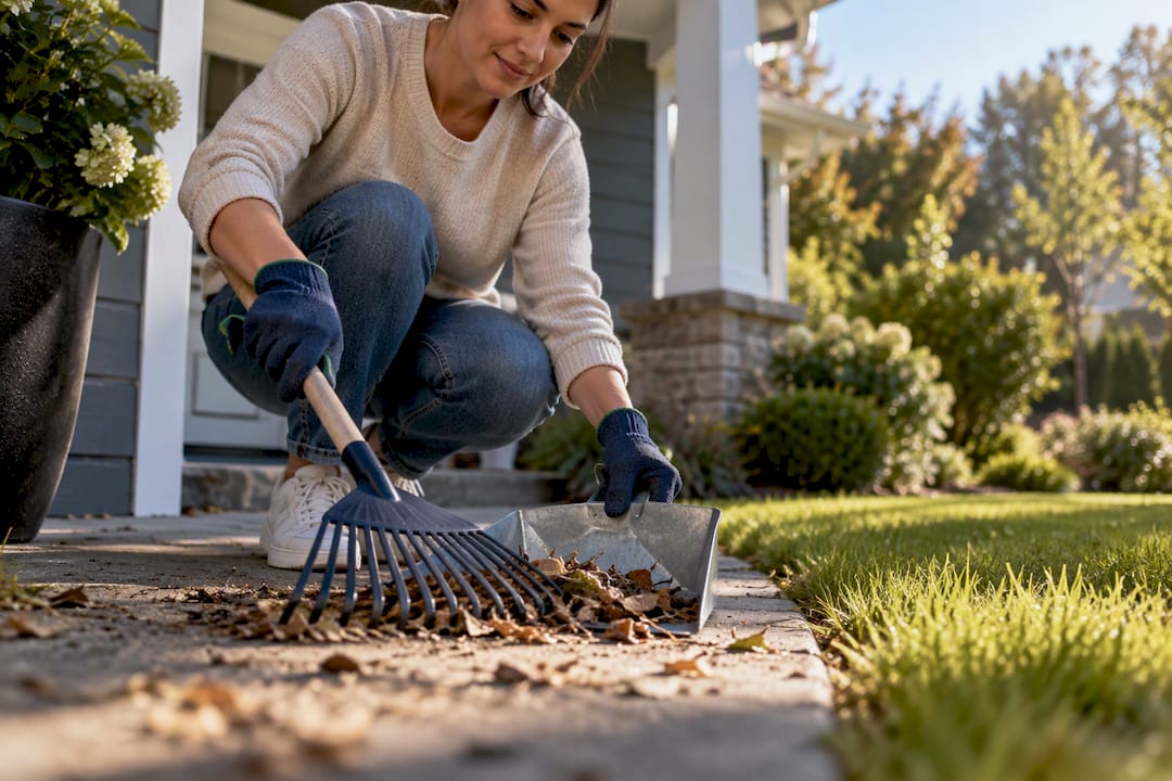 New homeowner resetting a clean backyard
