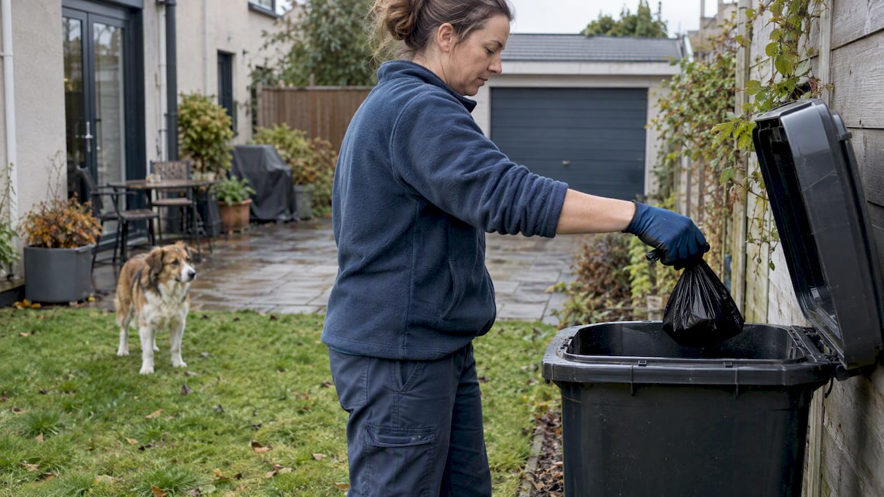 Homeowner disposing of collected pet waste